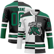 Laden Sie das Bild in den Galerie-Viewer, Uksn Individuelles Schwarz Kelly-Grün-Weiß Split-Fashion Eishockey-Trikot mit Schnürkragen
