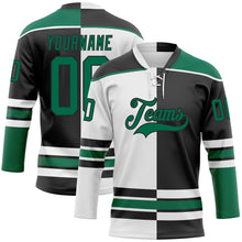 Laden Sie das Bild in den Galerie-Viewer, Uksn Individuelles Schwarz Kelly-Grün-Weiß Split-Fashion Eishockey-Trikot mit Schnürkragen
