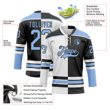 Laden Sie das Bild in den Galerie-Viewer, Uksn Individuelles Schwarz Hellblau-Weiß Split-Fashion Eishockey-Trikot mit Schnürkragen
