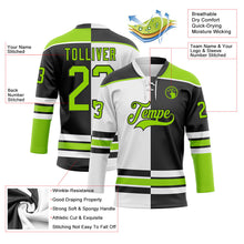 Laden Sie das Bild in den Galerie-Viewer, Uksn Individuelles Schwarz Neongrün-Weiß Split-Fashion Eishockey-Trikot mit Schnürkragen
