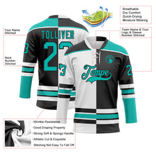 Laden Sie das Bild in den Galerie-Viewer, Uksn Individuelles Schwarz Aqua-Weiß Split-Fashion Eishockey-Trikot mit Schnürkragen
