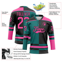 Laden Sie das Bild in den Galerie-Viewer, Uksn Individuelles Schwarz Pink-Petrol Split-Fashion Eishockey-Trikot mit Schnürkragen
