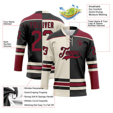Laden Sie das Bild in den Galerie-Viewer, Uksn Individuelles Schwarz Karmesinrot-Creme Split-Fashion Eishockey-Trikot mit Schnürkragen
