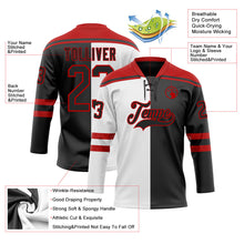 Laden Sie das Bild in den Galerie-Viewer, Uksn Individuelles Schwarz Rot-Weiß Split-Fashion Eishockey-Trikot mit Schnürkragen
