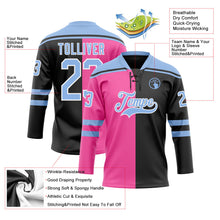 Laden Sie das Bild in den Galerie-Viewer, Uksn Individuelles Schwarz Hellblau Pink-Weiß Split-Fashion Eishockey-Trikot mit Schnürkragen
