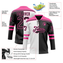 Laden Sie das Bild in den Galerie-Viewer, Uksn Individuelles Schwarz Pink-Weiß Split-Fashion Eishockey-Trikot mit Schnürkragen
