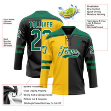 Laden Sie das Bild in den Galerie-Viewer, Uksn Individuelles Schwarz Kelly-Grün Gelb-Weiß Split-Fashion Eishockey-Trikot mit Schnürkragen
