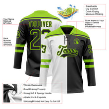 Laden Sie das Bild in den Galerie-Viewer, Uksn Individuelles Schwarz Neongrün-Weiß Split-Fashion Eishockey-Trikot mit Schnürkragen
