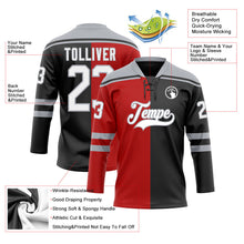 Laden Sie das Bild in den Galerie-Viewer, Uksn Individuelles Schwarz Weiß Rot-Grau Split-Fashion Eishockey-Trikot mit Schnürkragen
