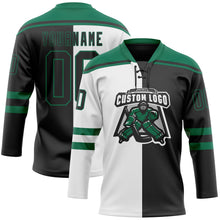 Laden Sie das Bild in den Galerie-Viewer, Uksn Individuelles Schwarz Kelly-Grün-Weiß Split-Fashion Eishockey-Trikot mit Schnürkragen
