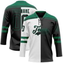 Laden Sie das Bild in den Galerie-Viewer, Uksn Individuelles Schwarz Kelly-Grün-Weiß Split-Fashion Eishockey-Trikot mit Schnürkragen

