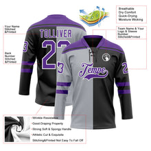 Laden Sie das Bild in den Galerie-Viewer, Uksn Individuelles Schwarz Violett Grau-Weiß Split-Fashion Eishockey-Trikot mit Schnürkragen
