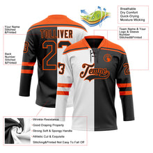 Laden Sie das Bild in den Galerie-Viewer, Uksn Individuelles Schwarz Orange-Weiß Split-Fashion Eishockey-Trikot mit Schnürkragen
