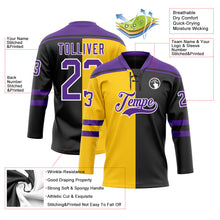 Laden Sie das Bild in den Galerie-Viewer, Uksn Individuelles Schwarz Violett Gelb-Weiß Split-Fashion Eishockey-Trikot mit Schnürkragen

