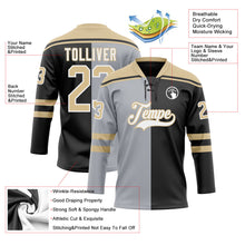 Laden Sie das Bild in den Galerie-Viewer, Uksn Individuelles Schwarz Vegas-Gold Grau-Weiß Split-Fashion Eishockey-Trikot mit Schnürkragen
