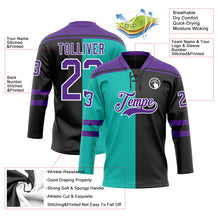 Laden Sie das Bild in den Galerie-Viewer, Uksn Individuelles Schwarz Violett Aqua-Weiß Split-Fashion Eishockey-Trikot mit Schnürkragen

