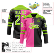 Laden Sie das Bild in den Galerie-Viewer, Uksn Individuelles Schwarz Neongrün Pink-Weiß Split-Fashion Eishockey-Trikot mit Schnürkragen
