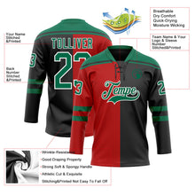 Laden Sie das Bild in den Galerie-Viewer, Uksn Individuelles Schwarz Kelly-Grün Rot-Weiß Split-Fashion Eishockey-Trikot mit Schnürkragen
