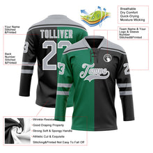 Laden Sie das Bild in den Galerie-Viewer, Uksn Individuelles Schwarz Grau Kelly-Grün-Weiß Split-Fashion Eishockey-Trikot mit Schnürkragen
