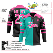 Laden Sie das Bild in den Galerie-Viewer, Uksn Individuelles Schwarz Pink Aqua-Weiß Split-Fashion Eishockey-Trikot mit Schnürkragen
