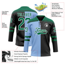 Laden Sie das Bild in den Galerie-Viewer, Uksn Individuelles Schwarz Kelly-Grün Hellblau-Weiß Rot-Royalblau Split-Fashion Eishockey-Trikot mit Schnürkragen

