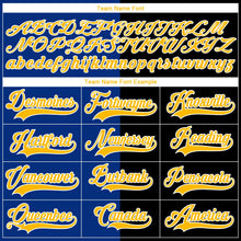 Laden Sie das Bild in den Galerie-Viewer, Uksn Individuelles Schwarz Gold Royalblau-Weiß Split-Fashion Eishockey-Trikot mit Schnürkragen
