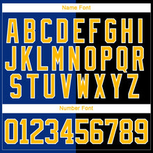 Laden Sie das Bild in den Galerie-Viewer, Uksn Individuelles Schwarz Gold Royalblau-Weiß Split-Fashion Eishockey-Trikot mit Schnürkragen
