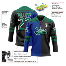 Laden Sie das Bild in den Galerie-Viewer, Uksn Individuelles Schwarz Kelly-Grün Royalblau-Weiß Split-Fashion Eishockey-Trikot mit Schnürkragen
