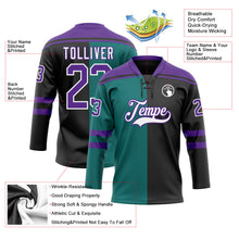 Laden Sie das Bild in den Galerie-Viewer, Uksn Individuelles Schwarz Violett Petrol-Weiß Split-Fashion Eishockey-Trikot mit Schnürkragen

