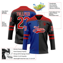 Laden Sie das Bild in den Galerie-Viewer, Uksn Individuelles Schwarz Rot Royalblau-Weiß Split-Fashion Eishockey-Trikot mit Schnürkragen
