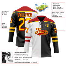 Laden Sie das Bild in den Galerie-Viewer, Uksn Individuelles Schwarz Gelb Weiß-Rot Split-Fashion Eishockey-Trikot mit Schnürkragen
