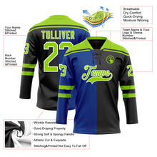 Laden Sie das Bild in den Galerie-Viewer, Uksn Individuelles Schwarz Neongrün Royalblau-Weiß Split-Fashion Eishockey-Trikot mit Schnürkragen
