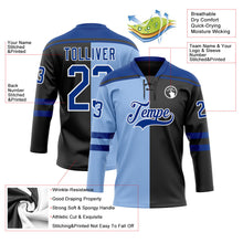 Laden Sie das Bild in den Galerie-Viewer, Uksn Individuelles Schwarz Royalblau Hellblau-Weiß Split-Fashion Eishockey-Trikot mit Schnürkragen
