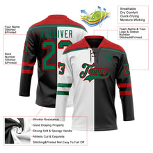 Laden Sie das Bild in den Galerie-Viewer, Uksn Individuelles Schwarz Kelly-Grün Weiß-Rot Split-Fashion Eishockey-Trikot mit Schnürkragen
