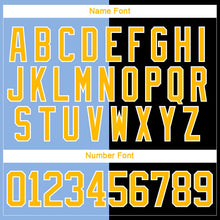 Laden Sie das Bild in den Galerie-Viewer, Uksn Individuelles Schwarz Gold Hellblau-Weiß Split-Fashion Eishockey-Trikot mit Schnürkragen
