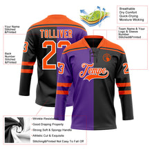 Laden Sie das Bild in den Galerie-Viewer, Uksn Individuelles Schwarz Orange Violett-Weiß Split-Fashion Eishockey-Trikot mit Schnürkragen

