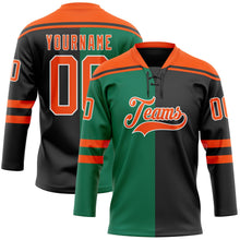 Laden Sie das Bild in den Galerie-Viewer, Uksn Individuelles Schwarz Orange Kelly-Grün-Weiß Split-Fashion Eishockey-Trikot mit Schnürkragen
