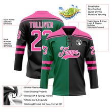 Laden Sie das Bild in den Galerie-Viewer, Uksn Individuelles Schwarz Pink Kelly-Grün-Weiß Split-Fashion Eishockey-Trikot mit Schnürkragen
