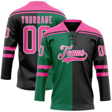 Laden Sie das Bild in den Galerie-Viewer, Uksn Individuelles Schwarz Pink Kelly-Grün-Weiß Split-Fashion Eishockey-Trikot mit Schnürkragen
