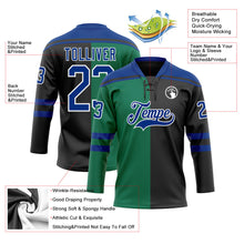 Laden Sie das Bild in den Galerie-Viewer, Uksn Individuelles Schwarz Royalblau Kelly-Grün-Weiß Split-Fashion Eishockey-Trikot mit Schnürkragen
