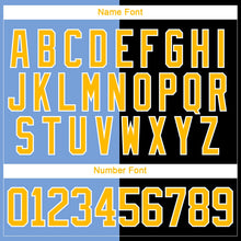 Laden Sie das Bild in den Galerie-Viewer, Uksn Individuelles Schwarz Gold Puderblau-Weiß Split-Fashion Eishockey-Trikot mit Schnürkragen

