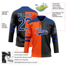 Laden Sie das Bild in den Galerie-Viewer, Uksn Individuelles Schwarz Royalblau Orange-Weiß Split-Fashion Eishockey-Trikot mit Schnürkragen
