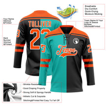 Laden Sie das Bild in den Galerie-Viewer, Uksn Individuelles Schwarz Orange Aqua-Weiß Split-Fashion Eishockey-Trikot mit Schnürkragen
