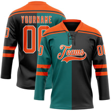 Laden Sie das Bild in den Galerie-Viewer, Uksn Individuelles Schwarz Orange Petrol-Weiß Split-Fashion Eishockey-Trikot mit Schnürkragen
