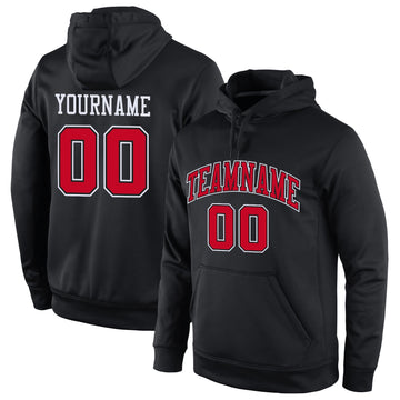 Uksn Individuelles Bestickt Schwarz Rot-Weiß Sport Pullover Sweatshirt Hoodie
