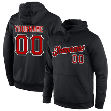 Uksn Individuelles Bestickt Schwarz Rot-Weiß Sport Pullover Sweatshirt Hoodie
