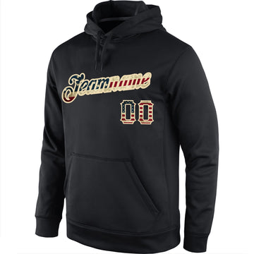 Uksn Individuelles Bestickt Schwarz Vintage USA Flagge-Creme Sport Pullover Sweatshirt Hoodie