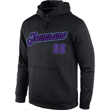 Uksn Individuelles Bestickt Schwarz Violett-Hellblau Sport Pullover Sweatshirt Hoodie