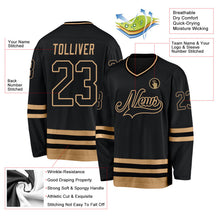Laden Sie das Bild in den Galerie-Viewer, Uksn Individuelles Schwarz Schwarz-Altgold Eishockey-Trikot
