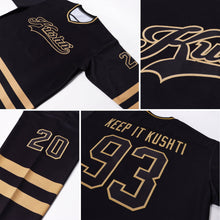 Laden Sie das Bild in den Galerie-Viewer, Uksn Individuelles Schwarz Schwarz-Altgold Eishockey-Trikot
